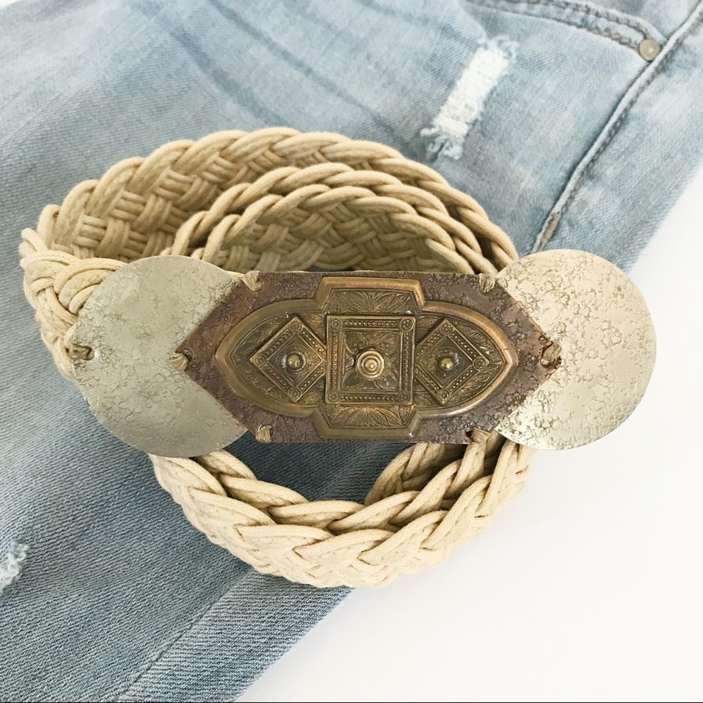 Handmade M. Baer Braided Belt Mixed Metal Buckle